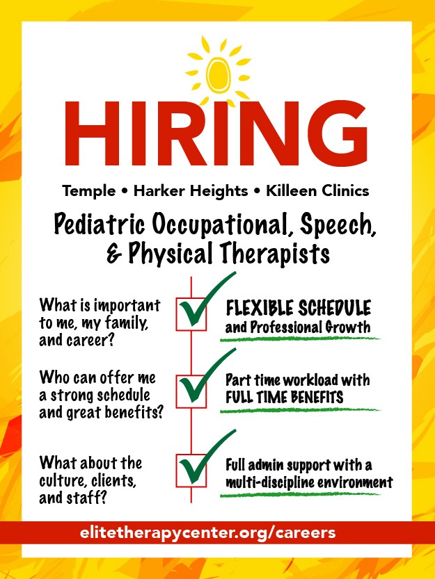 Elite Therapy Center Hiring in Temple, Harker Heights, and Killeen.