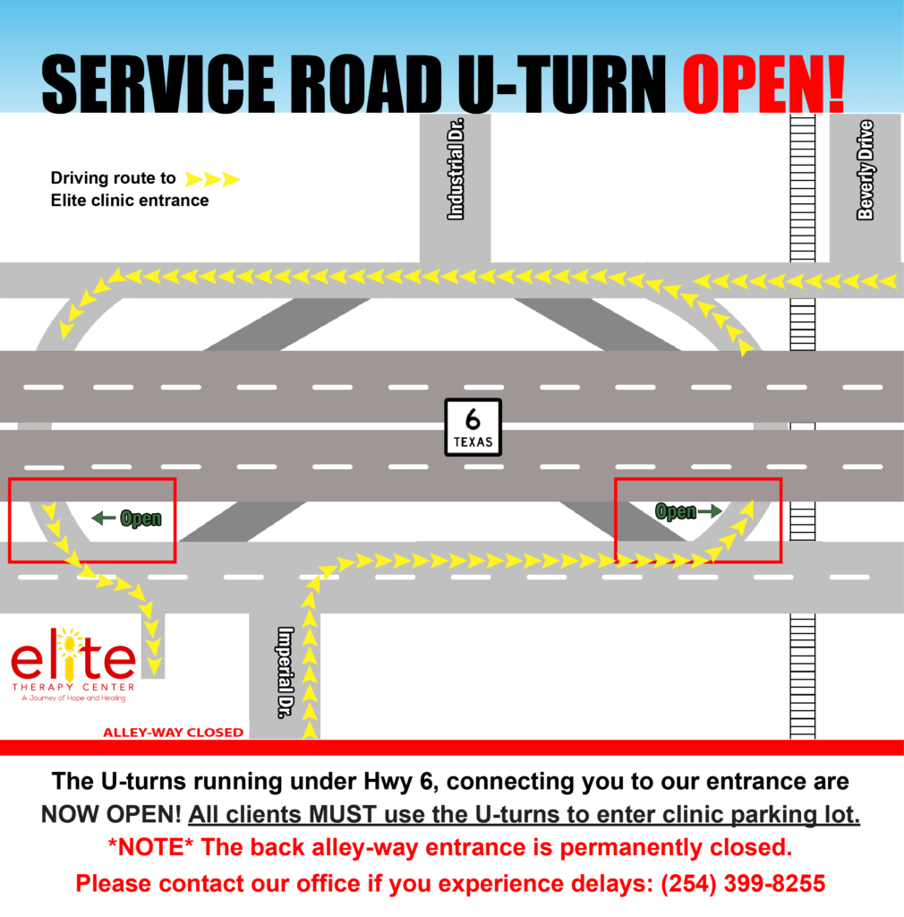 Elite Therapy Center clinic entrance instructions.